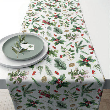 Maison & Déco Nappe Ambiente Chemin de table en coton Verdure d'hiver 40 x 150 cm Blanc