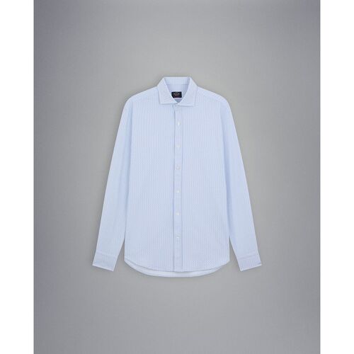 Vêtements Homme Chemises manches longues Polo Dylon Blanc Chemise à imprimés Polo Dylon Blanc bleu clair stretch Bleu