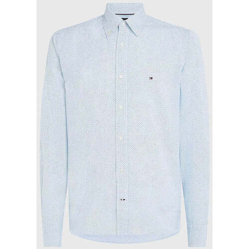 Vêtements Homme Chemises manches longues Tommy Hilfiger Chemise micro motifs  bleu clair en coton bio Bleu