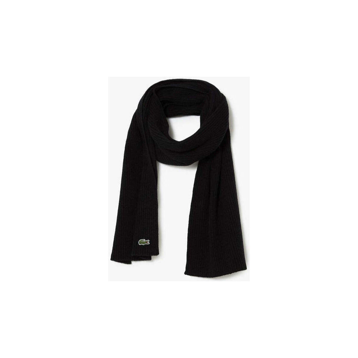 Accessoires textile Homme Bonnets Lacoste Echarpe côtelée  noire en laine Noir