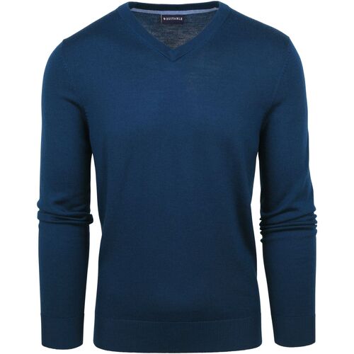 Vêtements Homme Sweats Suitable Pull  Merino V-Neck Indigo Blue Bleu
