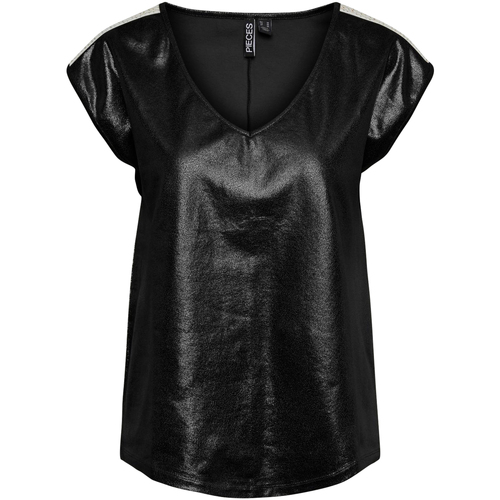 Vêtements Linear T-shirts manches longues Pieces T-shirt coton col v Noir
