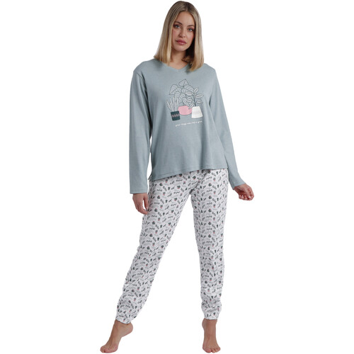 Vêtements Femme Pyjamas / Chemises de nuit Admas Pyjama tenue d'intérieur pantalon top manches longues Time To Vert
