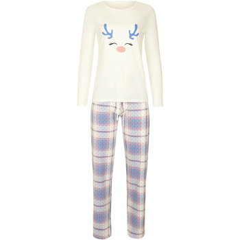 Vêtements Femme Pyjamas / Chemises de nuit Lisca Pyjama pantalon top manches longues Holiday  Cheek Blanc