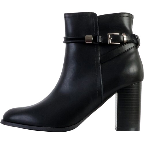 Chaussures Femme Boots Mules à Enfiler Alénoa Bottine à Talon Cuir Noir