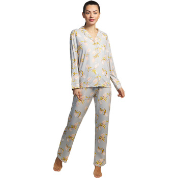 Vêtements Femme Pyjamas / Chemises de nuit Selmark Pyjama pantalon chemise manches longues Tulipanes Bleu