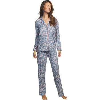 Vêtements Femme Pyjamas / Chemises de nuit Selmark Pyjama pantalon chemise manches longues Liberty Bleu