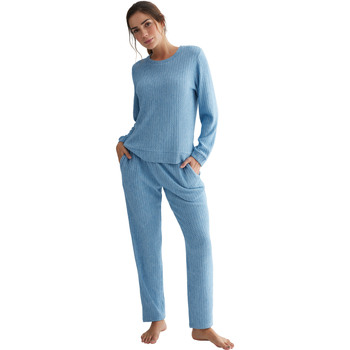 Vêtements Femme Pyjamas / Chemises de nuit Selmark Pyjama pantalon haut manches longues Espiga Bleu