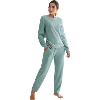 Vêtements Femme Pyjamas / Chemises de nuit Selmark Pyjama pantalon haut manches longues Espiga Vert