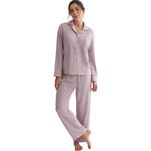 Vêtements Femme Pyjamas / Chemises de nuit Selmark Pyjama pantalon chemise manches longues Espiga Rose