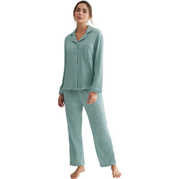 Vêtements Femme Pyjamas / Chemises de nuit Selmark Pyjama pantalon chemise manches longues Espiga Vert