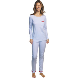 Vêtements Femme Pyjamas / Chemises de nuit Selmark Pyjama pantalon haut manches longues Rayas Bleu