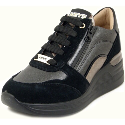 Chaussures Femme Baskets mode Keys Malles / coffres de rangements en Daim, Lacets et Zip -K8327 Noir
