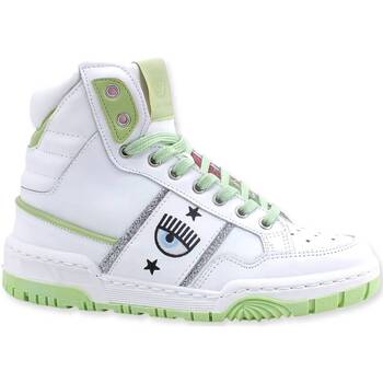 Chaussures Femme Baskets montantes Chiara Ferragni Sneaker High Donna White Light Green CF3006-159 Blanc