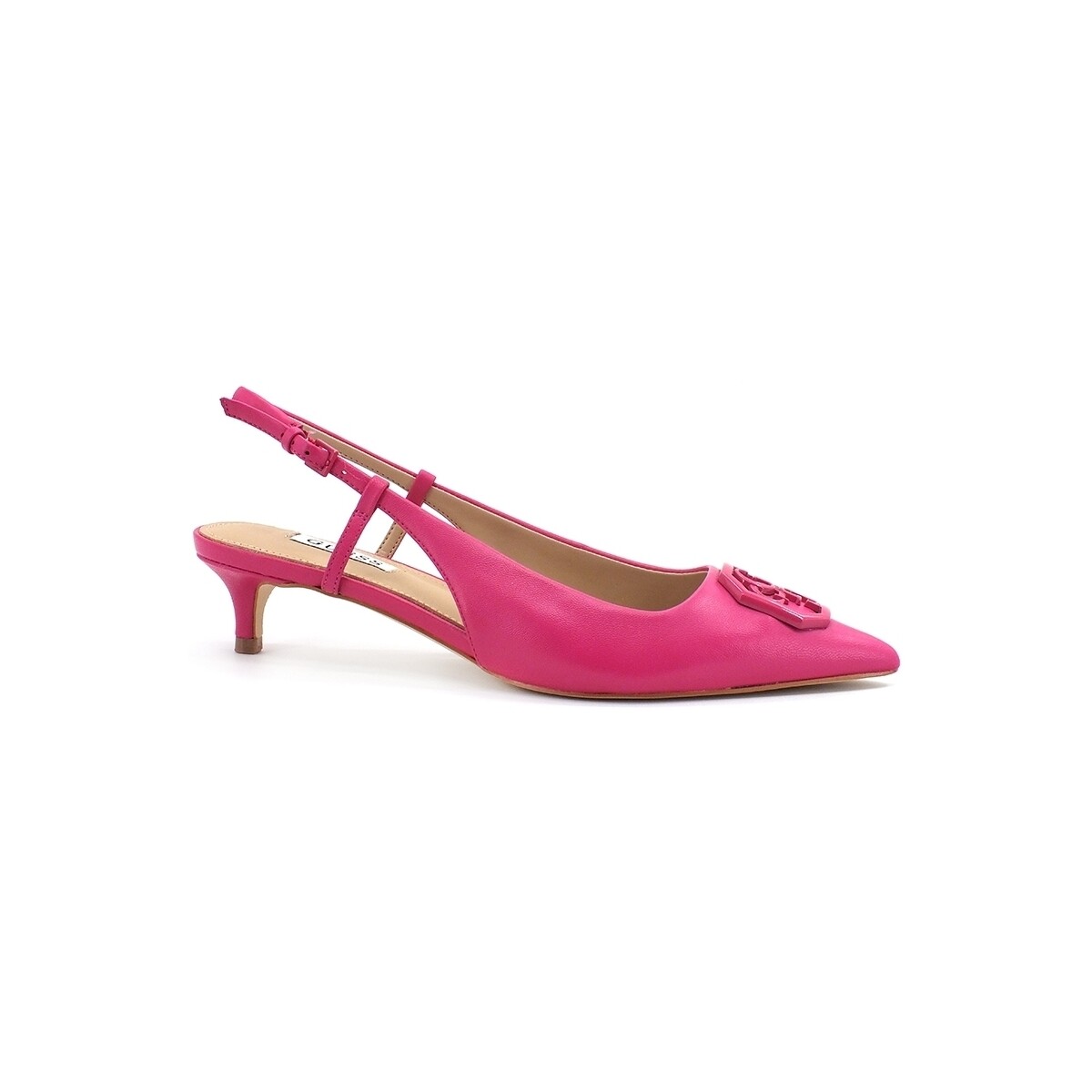Chaussures Femme Bottes Guess Sandalo Tacco Basso Punta Logo Pink FL5JESLEA05 Rose