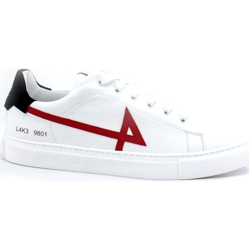 Chaussures Homme Multisport L4k3 College 4 Sneaker Pelle Tricolor Bianco Rosso Nero F59-COL Blanc