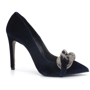 Chaussures Femme Bottes Divine Follie Dècolletè Velluto Tacco Catena Blue 1502 Bleu