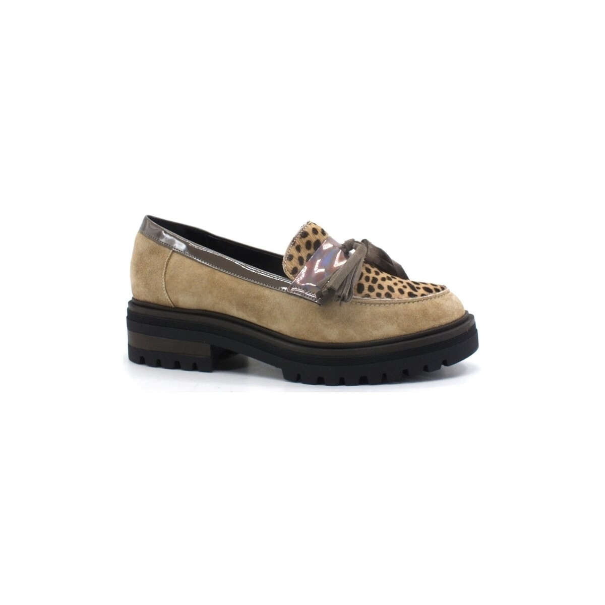 Chaussures Femme Bottes L4k3 LAKE Mocassino Leopard Beige E17-MOC Beige