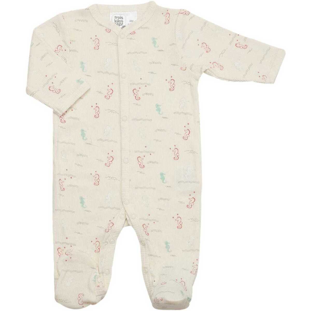 Vêtements Enfant Pyjamas / Chemises de nuit Trois Kilos Sept Pyjama coton bébé - maille côtelée Beige
