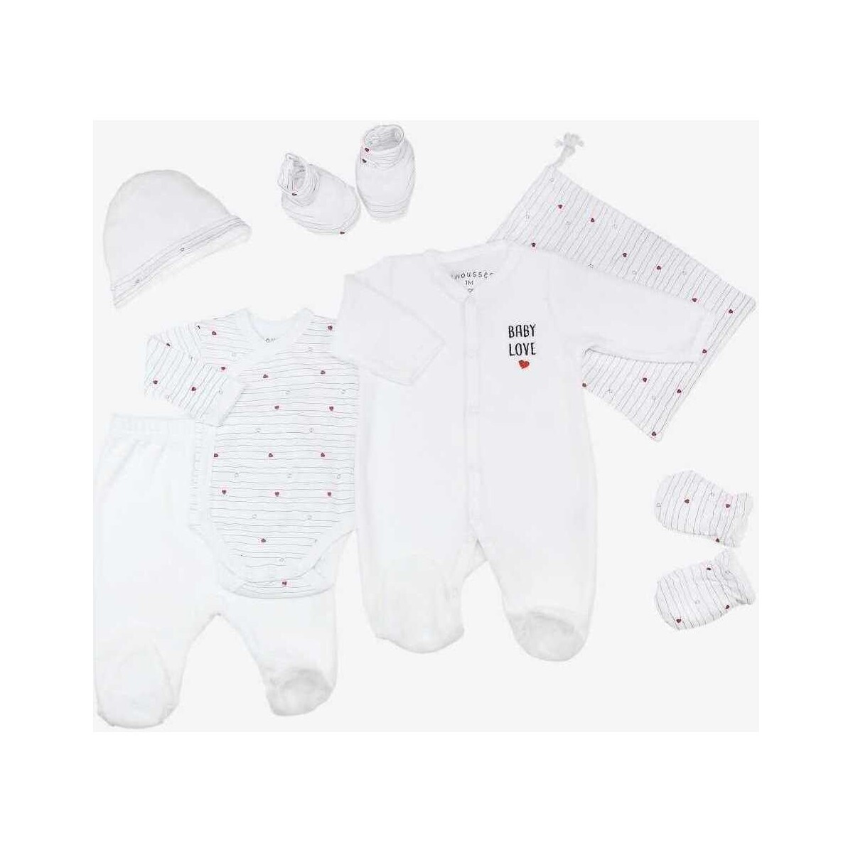 Vêtements Enfant Pyjamas / Chemises de nuit Trois Kilos Sept Kit naissance - Baby love (7 pièces) Blanc