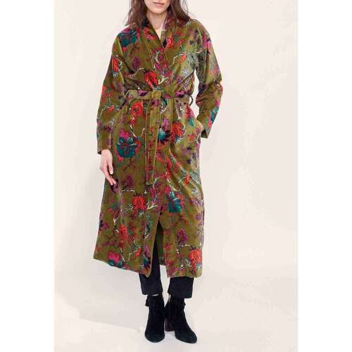 Vêtements Femme Manteaux Walk & Flykong Kimono long imprimé velours lisse KIMLO Kaki