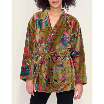 Vêtements Femme Vestes / Blazers La Fiancee Du Mekong Kimono court imprimé velours lisse KIMSHO Kaki