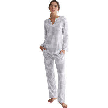 Vêtements Femme Pyjamas / Chemises de nuit Selmark Pyjama pantalon tunique manches longues Cuadros Gris