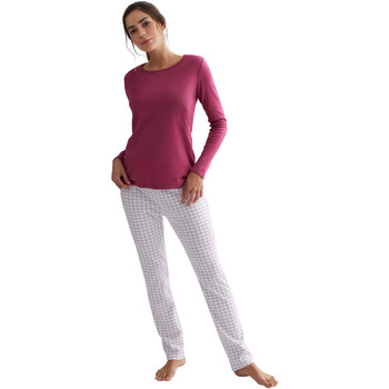 Vêtements Femme Pyjamas / Chemises de nuit Selmark Pyjama pantalon haut manches longues Cuadros Rouge