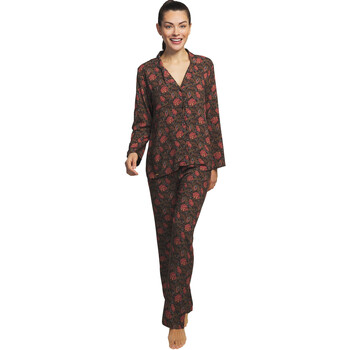 Vêtements Femme Pyjamas / Chemises de nuit Selmark Pyjama pantalon chemise manches longues Flores Noir