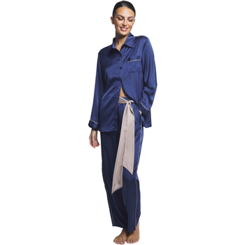 Vêtements Femme Pyjamas / Chemises de nuit Selmark Pyjama pantalon chemise manches longues Satin Bleu