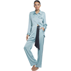 Vêtements Femme Pyjamas / Chemises de nuit Selmark Pyjama pantalon chemise manches longues Satin Vert