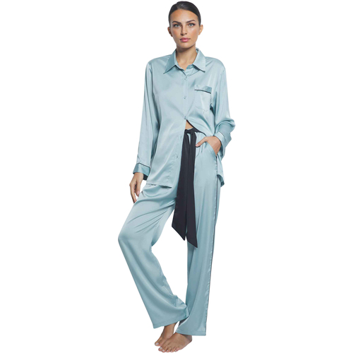 Selmark Pyjama pantalon chemise manches longues Satin Vert - Vêtements  Pyjamas / Chemises de nuit Femme 91,92 €