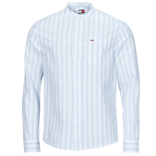 Vêtements Homme Chemises manches longues rtel Tommy Jeans TJM MAO STRIPE LINEN BLEND SHIRT Blanc / Bleu