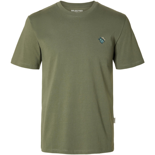 Vêtements Homme T-shirts & Polos Selected T-shirt coton biologique col rond droite Kaki