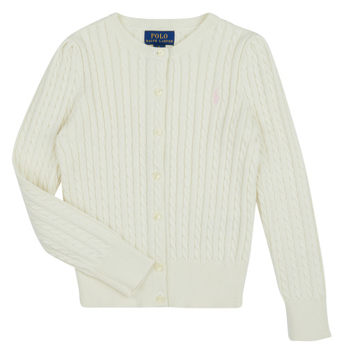 Vêtements Fille Gilets / Cardigans Polo Affluent Ralph Lauren MINI CABLE-TOPS-SWEATER Blanc