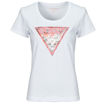 Vêtements Femme T-shirts manches courtes Guess LEA20 RN SATIN TRIANGLE Blanc