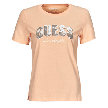 Vêtements Femme T-shirts manches courtes Guess LGC SEQUINS LOGO TEE Rose