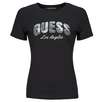 Vêtements Femme T-shirts manches courtes Guess Dafne11 SEQUINS LOGO TEE Noir