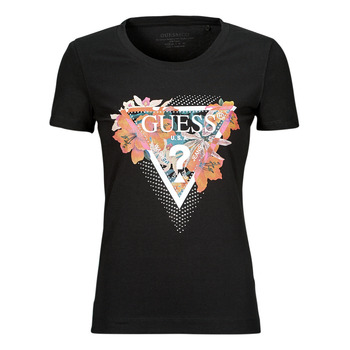 Vêtements Femme T-shirts manches courtes back Guess TROPICAL TRIANGLE Noir