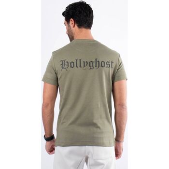 Hollyghost T-shirt kaki avec impression sur col Kaki