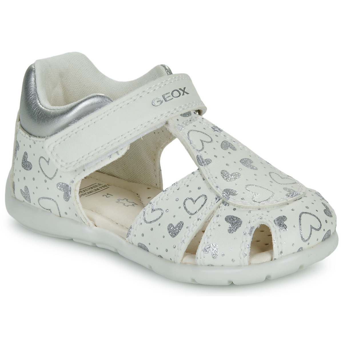 Chaussures Fille Sandales et Nu-pieds Geox B ELTHAN GIRL Blanc / Argenté