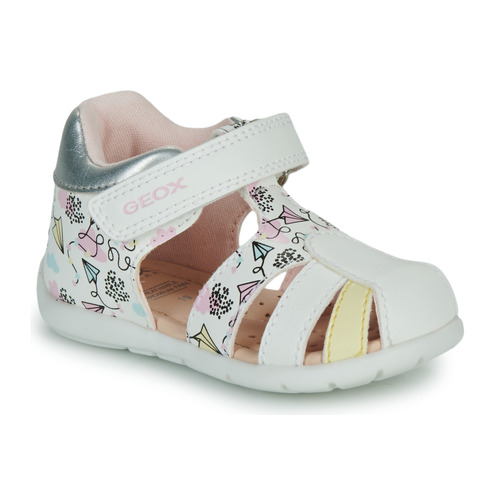 Chaussures Fille La sélection preppy Geox B ELTHAN GIRL Blanc / Rose / Jaune