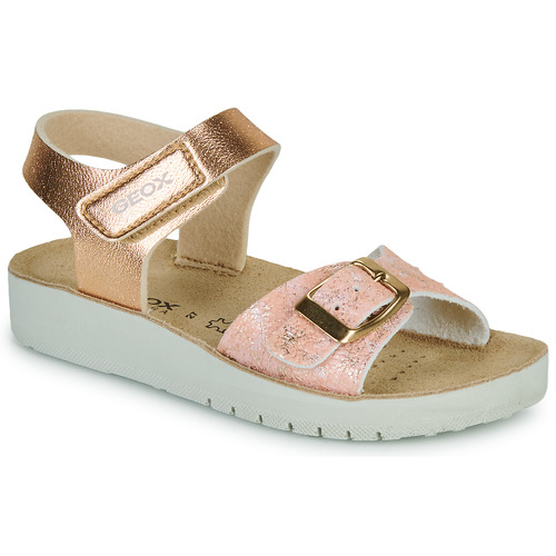 Chaussures Fille Tableaux / toiles Geox J SANDAL COSTAREI GI Rose / Doré