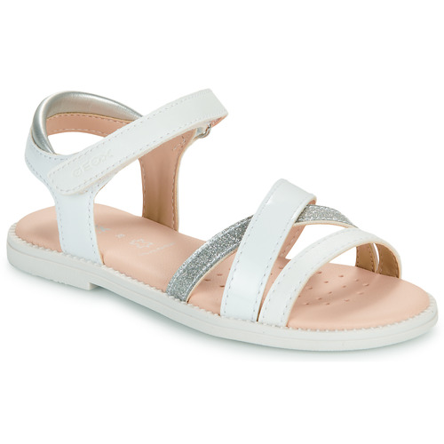 Chaussures Fille Tableaux / toiles Geox J SANDAL KARLY GIRL Blanc / Argenté