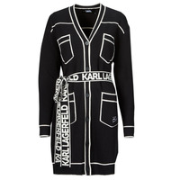 Vêtements Femme Gilets / Cardigans Karl Lagerfeld BRANDED BELTED CARDIGAN Noir / Blanc