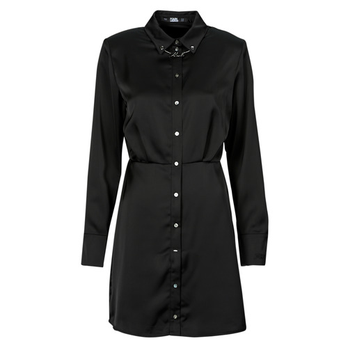 Vêtements Femme Robes courtes Karl Lagerfeld karl charm satin ralph shirt dress Noir / Blanc