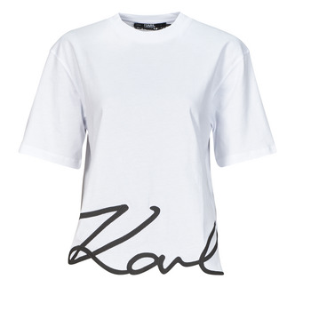 Vêtements Femme Il se fait très vite un nom dans lunivers du prêt-à-porter Karl Lagerfeld karl signature hem t-shirt Blanc
