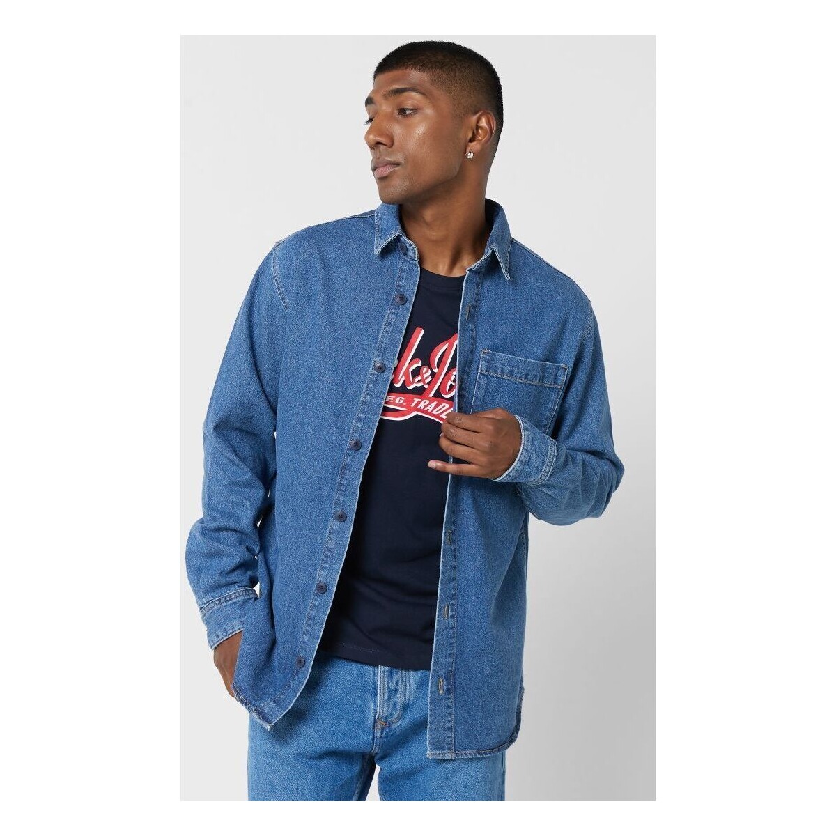Vêtements Homme Chemises manches longues Jack & Jones 12224329 CREEK-MEDIUM BLUE DENIM Bleu