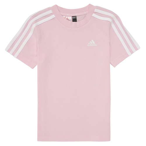 Vêtements Fille T-shirts manches courtes airport Adidas Sportswear LK 3S CO TEE Rose / Blanc
