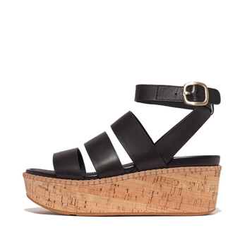 Chaussures Femme Sweats & Polaires FitFlop ELOISE LEATHER/CORK STRAPPY WEDGE SANDA LS Noir